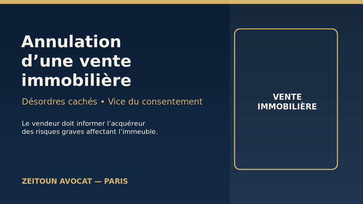 Annulation vente immobilière désordres cachés appartement avocat immobilier